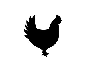 Chicken black silhouette. Chicken symbol. Chick silhouette. Farm bird icon isolated on white background.