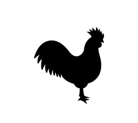 Rooster black silhouette. Rooster symbol. Cock bird silhouette. Farm bird icon isolated on white background.