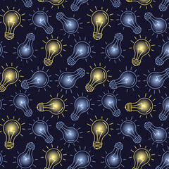 Seamless pattern with an illustration of a lamp in blue and yellow