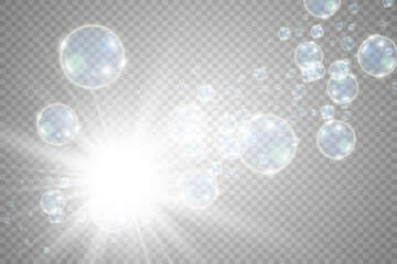 White beautiful bubbles on a transparent background vector illustration. Bubble.
