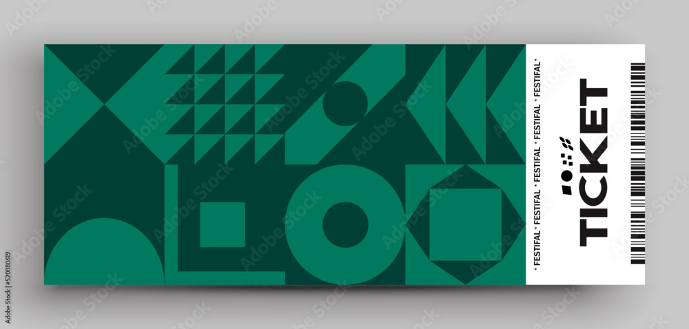 Wall mural ticket vector template layout with abstract pattern design graphics made with simple shapes and form