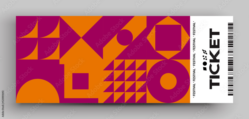 Wall mural ticket vector template layout with abstract pattern design graphics made with simple shapes and form