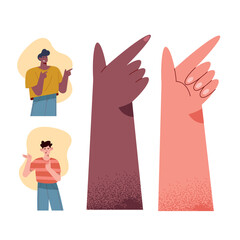 four persons finger point icons