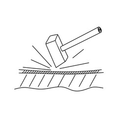 High strength icon doodle style vector. Increases strength and does not reduce the strength of the base. Hammer and earth asphalt strength icon
