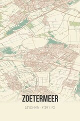 Obraz premium Retro Dutch city map of Zoetermeer located in Zuid-Holland. Vintage street map.