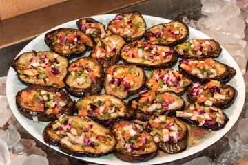 Delicious sliced aubergines and grilled with seasonings
