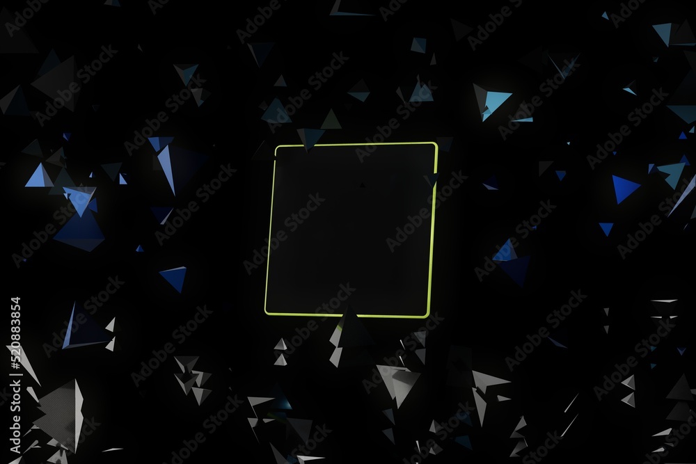 Poster abstract background. polygonal background consisting of geometric shapes scattered over a black back