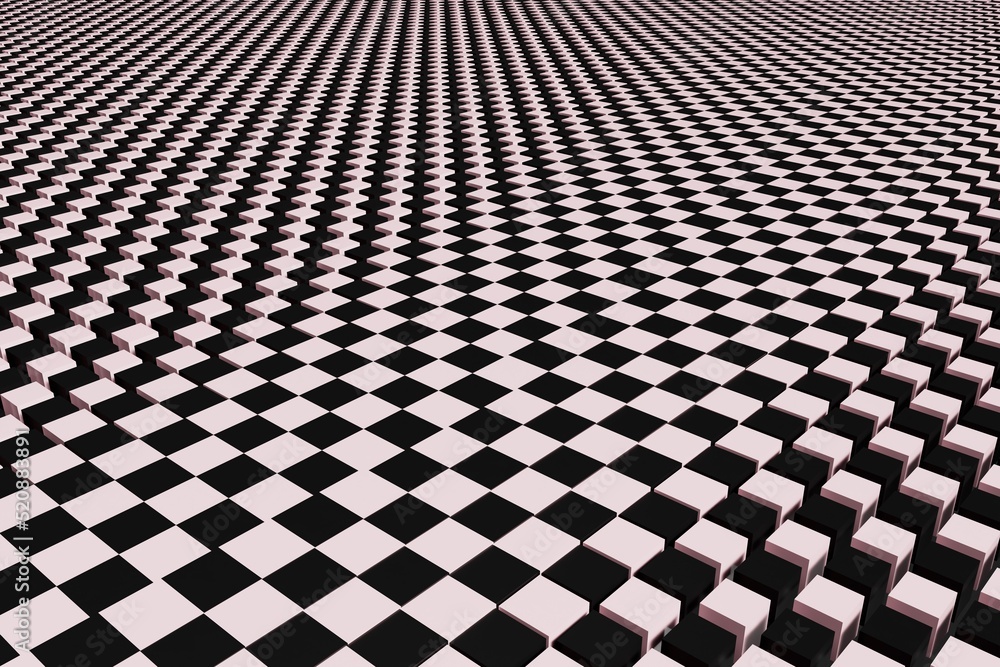 Poster abstract background. perspective from patterns of black and white cubes arranged in a checkerboard pattern. 3d illustration. 3d render