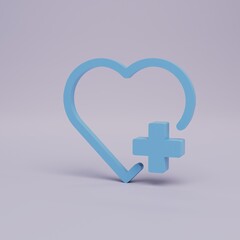 Fototapeta premium pharmacy, medical care, drugs to maintain the heart. volumetric heart icon with a blue + sign on a white background. 3d illustration. 3d render 