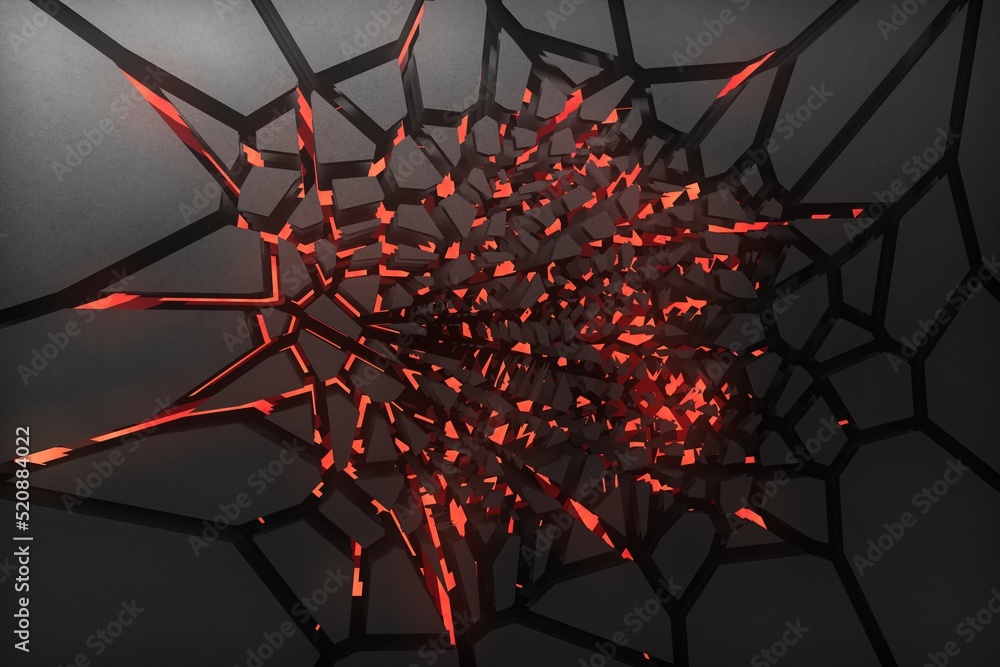 Aufkleber abstract background. illuminated with neon red light black cobweb on a black background. 3d illustra