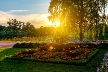 Catherine park landscape at sunset, Tsarskoe Selo (Pushkin), Saint Petersburg, Russia