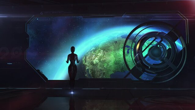 Artificial intelligence on board the spacecraft, 3D render