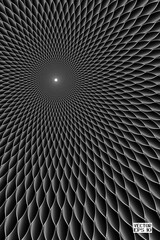Abstract Black and White Geometric Pattern with Squares. Spiral-like Spotted Tunnel. Optical Psychedelic Illusion. Vector. 3D Illustration