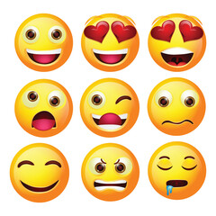 Set of different types of emoticons emoji face vector illustration
