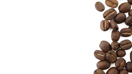 Coffee beans on a white background. Roasted coffee beans isolated on white background.