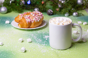 Hot chocolate and croissants for Christmas breakfast