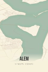 Retro Dutch city map of Alem located in Gelderland. Vintage street map.