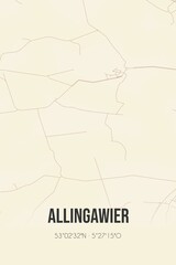 Retro Dutch city map of Allingawier located in Fryslan. Vintage street map.