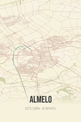 Retro Dutch city map of Almelo located in Overijssel. Vintage street map.