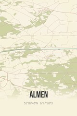 Retro Dutch city map of Almen located in Gelderland. Vintage street map.