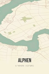 Retro Dutch city map of Alphen located in Gelderland. Vintage street map.