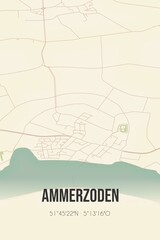 Retro Dutch city map of Ammerzoden located in Gelderland. Vintage street map.