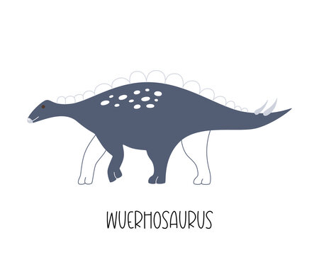 Cute Doodle blue isolated dinosaur Wuerhosaurus. Vector illustration of wild animal © Valeriia Dorofeieva