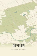 Retro Dutch city map of Diffelen located in Overijssel. Vintage street map.