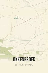 Retro Dutch city map of Okkenbroek located in Overijssel. Vintage street map.