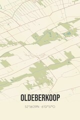 Retro Dutch city map of Oldeberkoop located in Fryslan. Vintage street map.