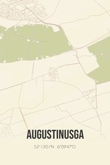 Retro Dutch city map of Augustinusga located in Fryslan. Vintage street map.
