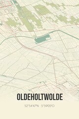 Retro Dutch city map of Oldeholtwolde located in Fryslan. Vintage street map.