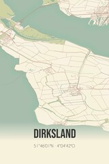 Retro Dutch city map of Dirksland located in Zuid-Holland. Vintage street map.