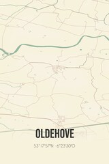 Retro Dutch city map of Oldehove located in Groningen. Vintage street map.