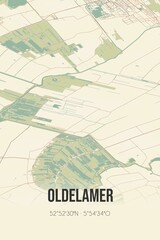 Retro Dutch city map of Oldelamer located in Fryslan. Vintage street map.