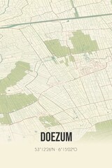 Retro Dutch city map of Doezum located in Groningen. Vintage street map.