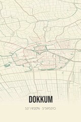Retro Dutch city map of Dokkum located in Fryslan. Vintage street map.
