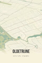 Fototapeta premium Retro Dutch city map of Oldetrijne located in Fryslan. Vintage street map.