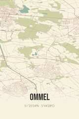 Obraz premium Retro Dutch city map of Ommel located in Noord-Brabant. Vintage street map.