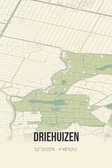 Retro Dutch city map of Driehuizen located in Noord-Holland. Vintage street map.