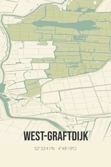 Retro Dutch city map of West-Graftdijk located in Noord-Holland. Vintage street map.