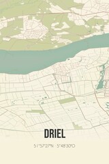 Retro Dutch city map of Driel located in Gelderland. Vintage street map.