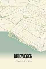 Obraz premium Retro Dutch city map of Driewegen located in Zeeland. Vintage street map.