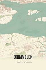 Retro Dutch city map of Drimmelen located in Noord-Brabant. Vintage street map.