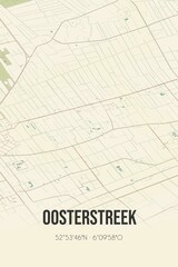 Retro Dutch city map of Oosterstreek located in Fryslan. Vintage street map.