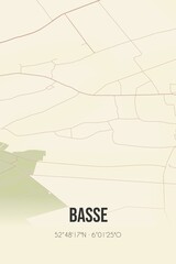 Retro Dutch city map of Basse located in Overijssel. Vintage street map.