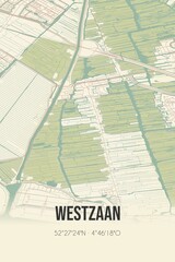Retro Dutch city map of Westzaan located in Noord-Holland. Vintage street map.