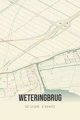 Retro Dutch city map of Weteringbrug located in Noord-Holland. Vintage street map.