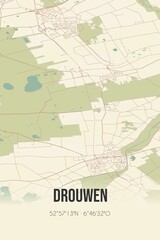 Retro Dutch city map of Drouwen located in Drenthe. Vintage street map.