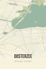 Retro Dutch city map of Oosterzee located in Fryslan. Vintage street map.